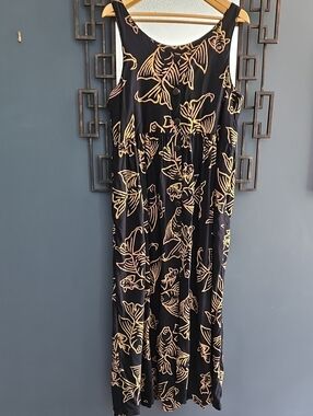 Vintage April Cornell Summer Dress Size L Black Fish Print Maxi Dress